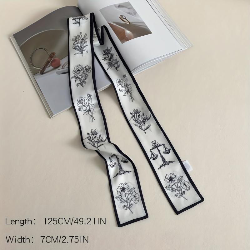 Vintage Floral Ribbon Skinny Scarf Neckerchief Hair Ribbon