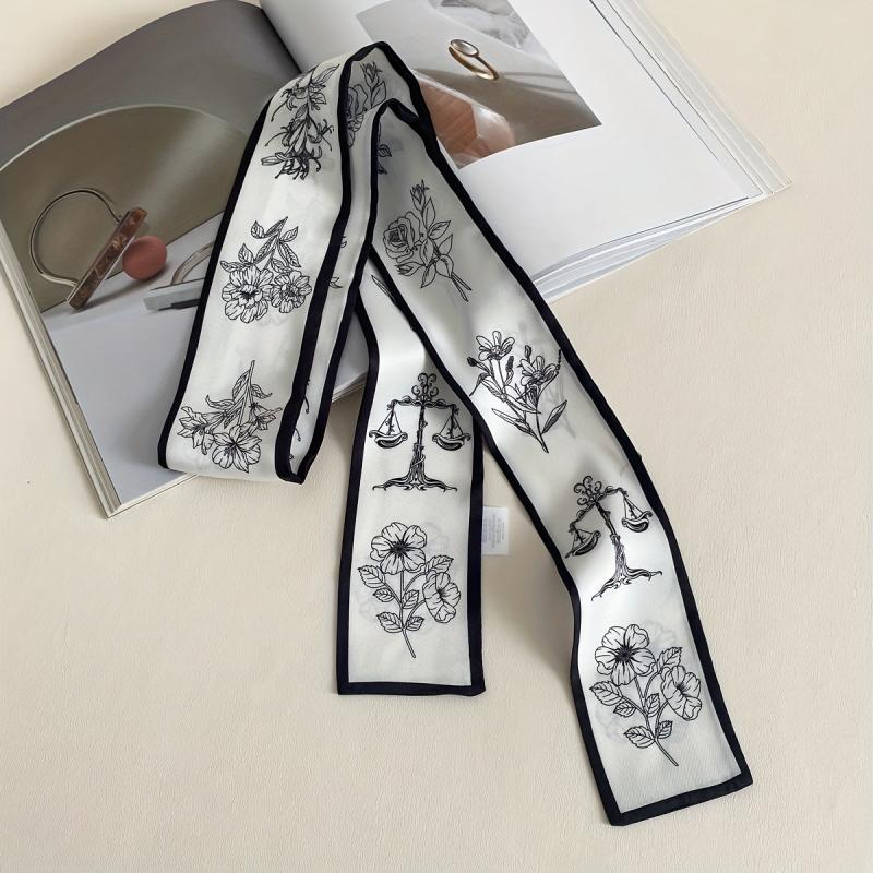 Vintage Floral Ribbon Skinny Scarf Neckerchief Hair Ribbon