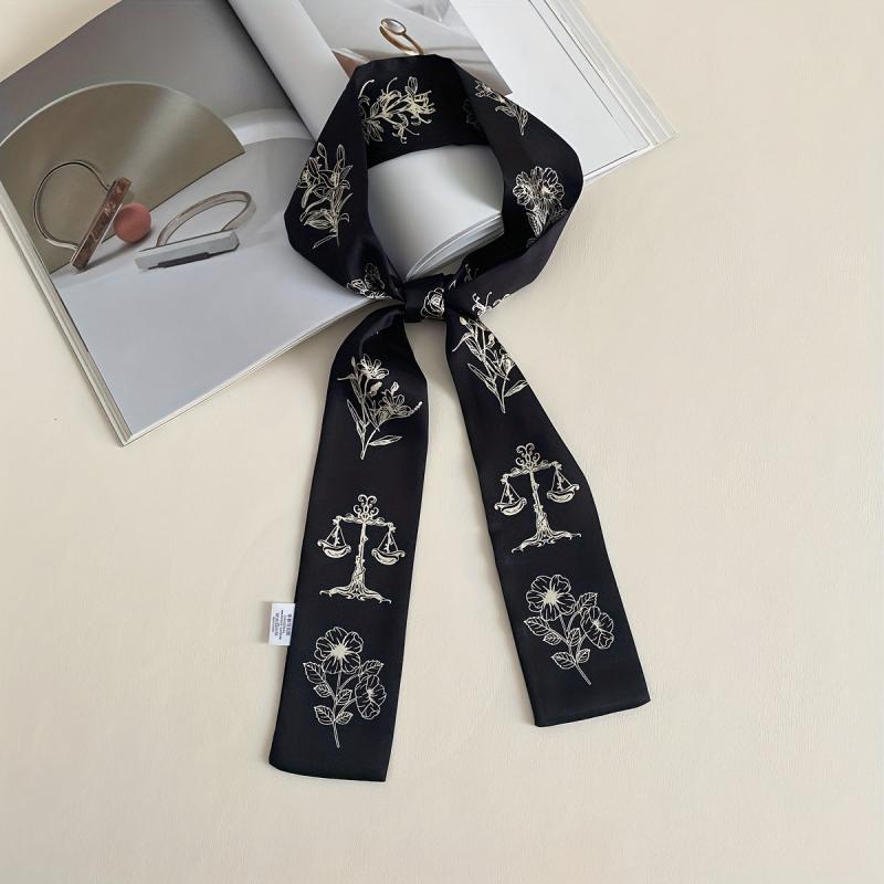 Vintage Floral Ribbon Skinny Scarf Neckerchief Hair Ribbon