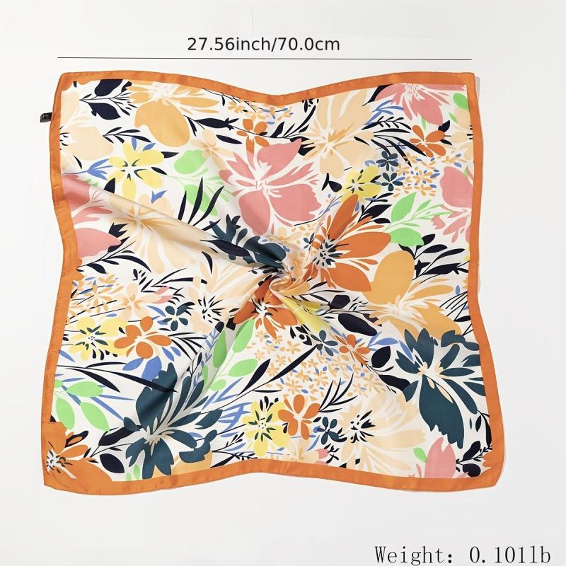 Colorful Floral Scarf Handkerchief Silk Scarf Headband