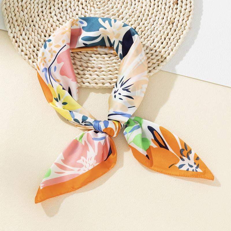 Colorful Floral Scarf Handkerchief Silk Scarf Headband