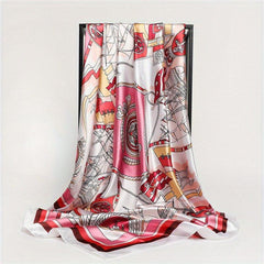 Sailboat Print Square Scarf Classic Satin Shawl Silk Neckerchief Bandana