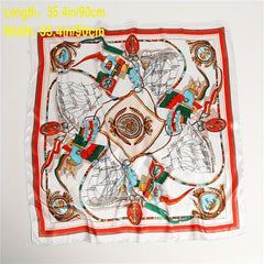 Sailboat Print Square Scarf Classic Satin Shawl Silk Neckerchief Bandana