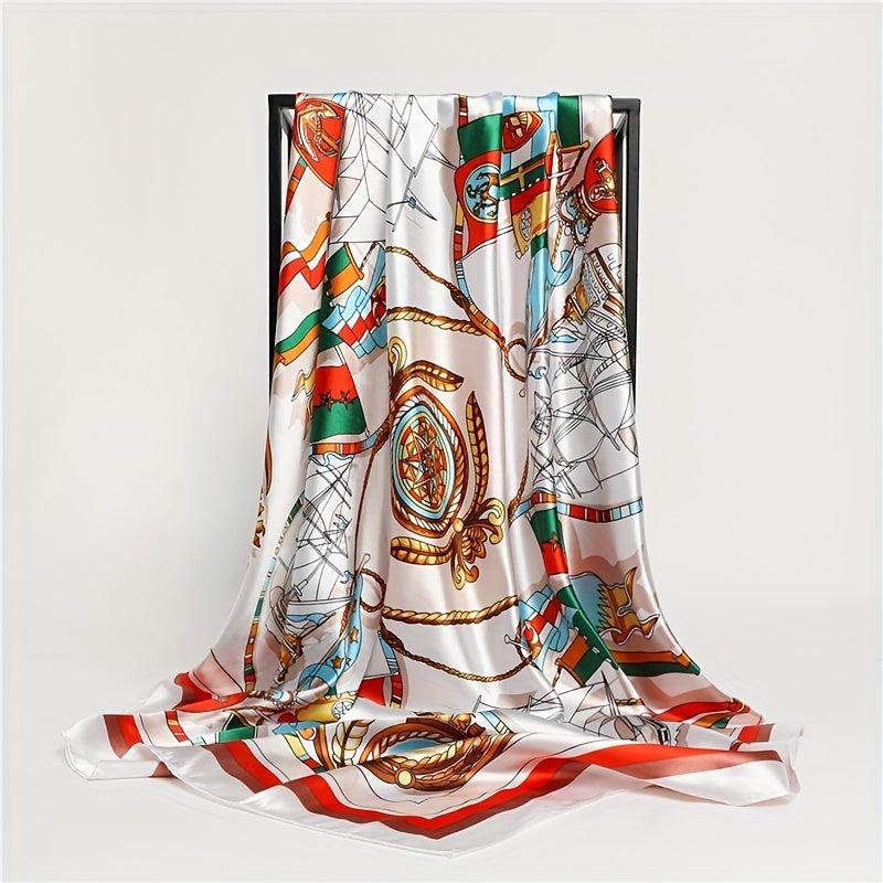 Sailboat Print Square Scarf Classic Satin Shawl Silk Neckerchief Bandana