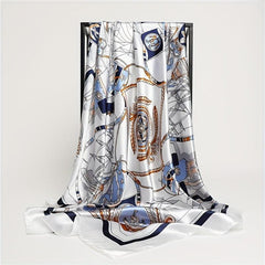 Sailboat Print Square Scarf Classic Satin Shawl Silk Neckerchief Bandana