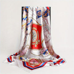 Sailboat Print Square Scarf Classic Satin Shawl Silk Neckerchief Bandana