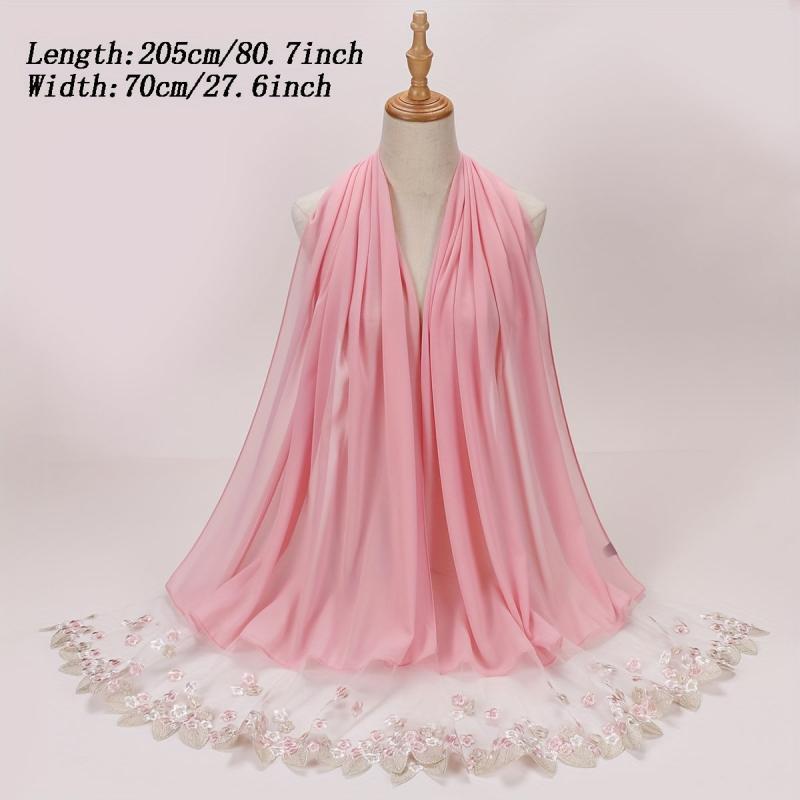 Chiffon Scarf Flower Embroidery Hijab Lightweight Shawl
