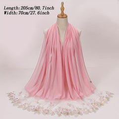 Chiffon Scarf Flower Embroidery Hijab Lightweight Shawl
