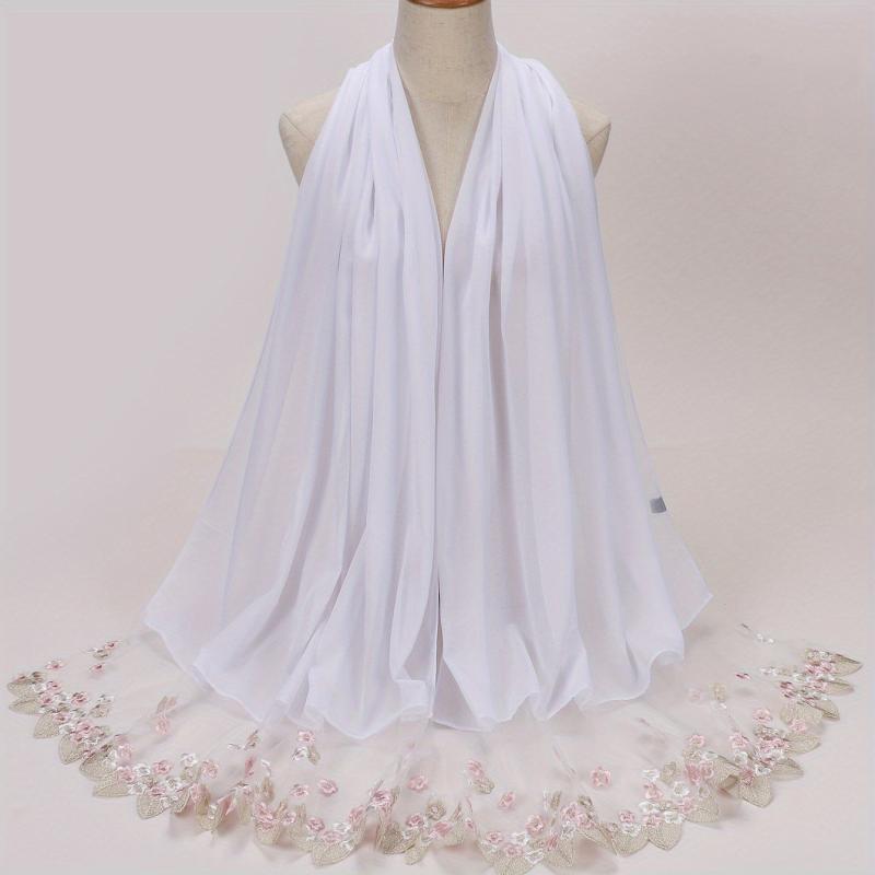 Chiffon Scarf Flower Embroidery Hijab Lightweight Shawl