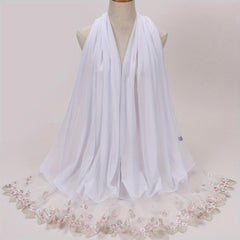 Chiffon Scarf Flower Embroidery Hijab Lightweight Shawl
