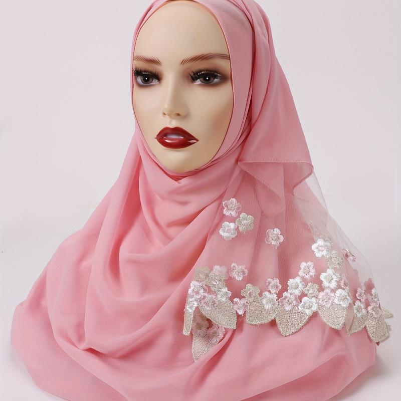 Chiffon Scarf Flower Embroidery Hijab Lightweight Shawl