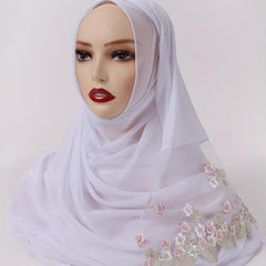 Chiffon Scarf Flower Embroidery Hijab Lightweight Shawl