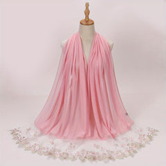 Chiffon Scarf Flower Embroidery Hijab Lightweight Shawl