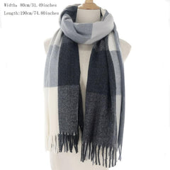 Geometric Plaid Tassel Scarf for Women Windproof Wrap