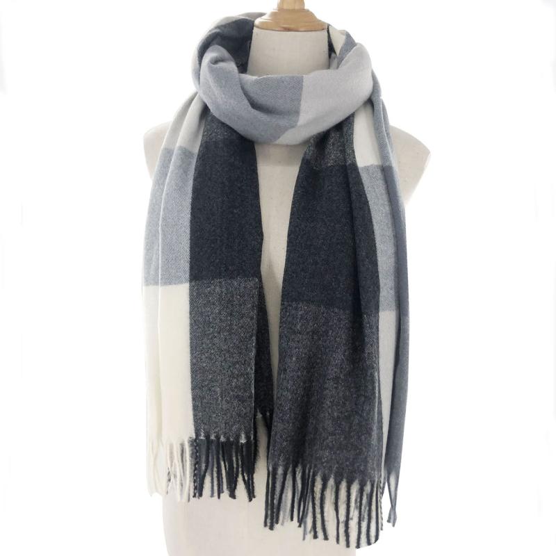 Geometric Plaid Tassel Scarf for Women Windproof Wrap