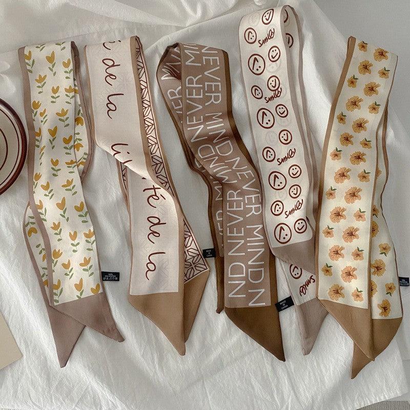 Floral Print Skinny Scarf Neck Tie Silk Twilly Scarf