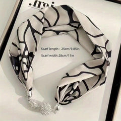 Magnetic Buckle Skinny Scarf Rhinestone Decor Necklace Neckerchief