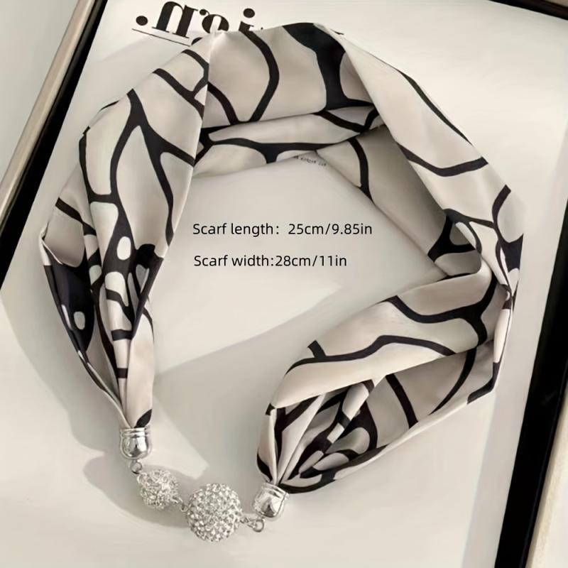 Magnetic Buckle Skinny Scarf Rhinestone Decor Necklace Neckerchief