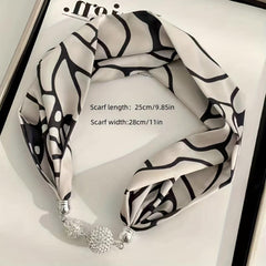 Magnetic Buckle Skinny Scarf Rhinestone Decor Necklace Neckerchief