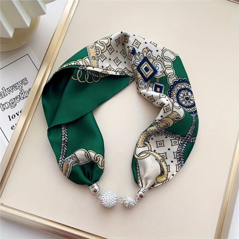 Magnetic Buckle Skinny Scarf Rhinestone Decor Necklace Neckerchief