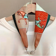 Magnetic Buckle Skinny Scarf Rhinestone Decor Necklace Neckerchief