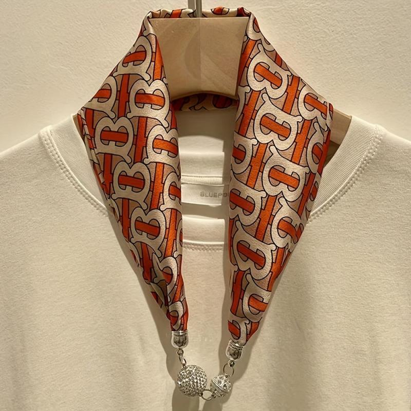 Magnetic Buckle Skinny Scarf Rhinestone Decor Necklace Neckerchief