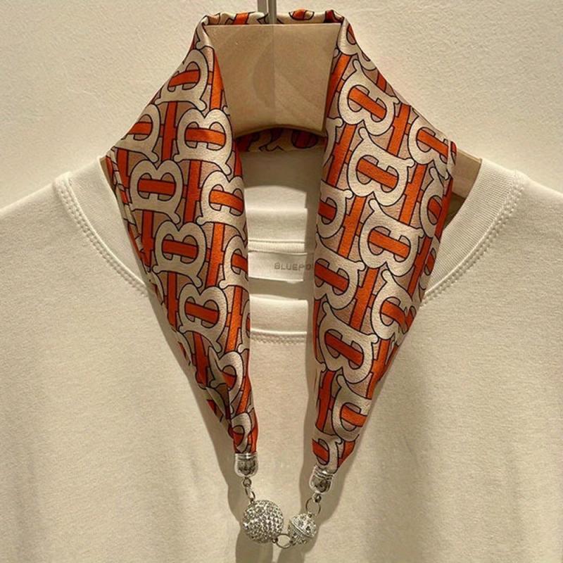 Magnetic Buckle Skinny Scarf Rhinestone Decor Necklace Neckerchief