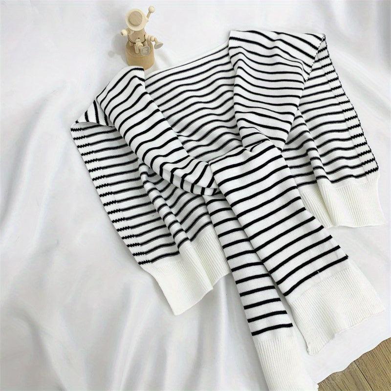 Striped Knitted Long Sleeves Shawl Warm Wrap Elastic Windproof Cardigan