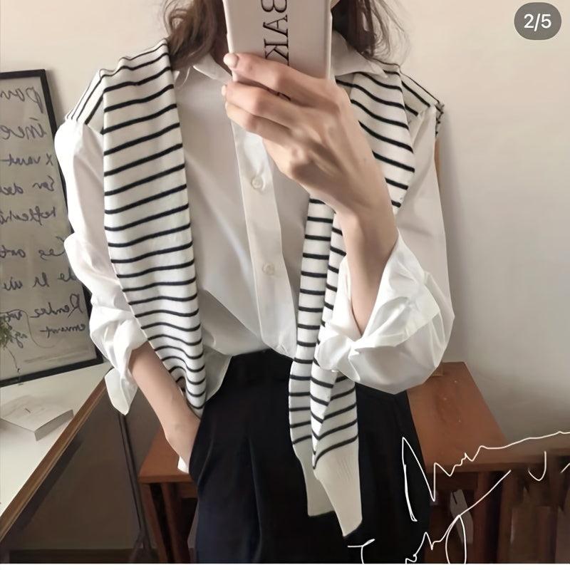 Striped Knitted Long Sleeves Shawl Warm Wrap Elastic Windproof Cardigan
