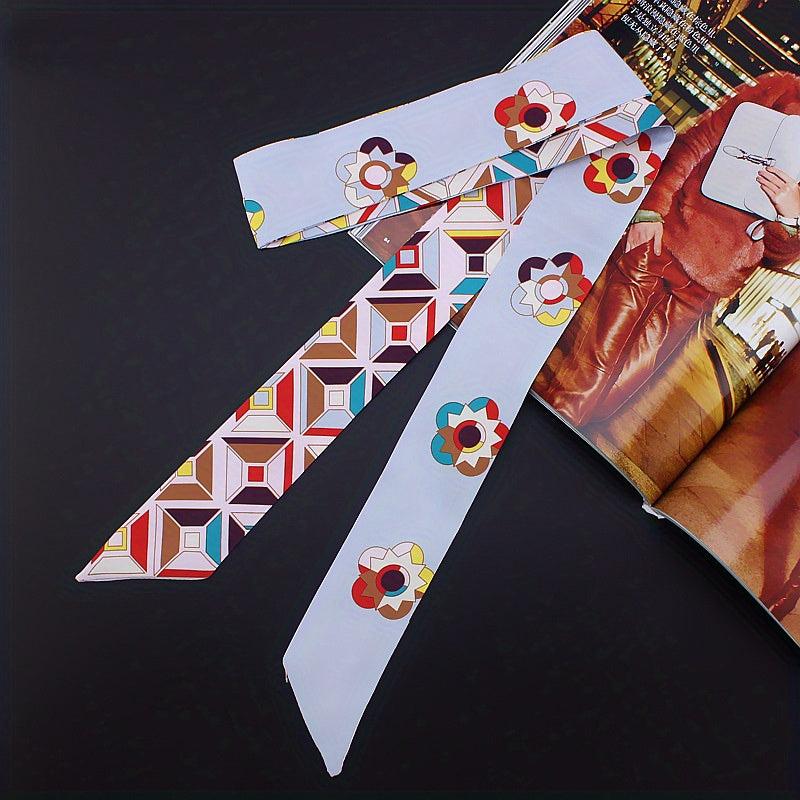 Floral Long Ribbon Scarf Silk Necktie Print Hairband
