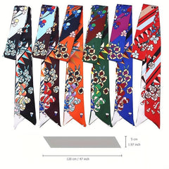 Floral Long Ribbon Scarf Silk Necktie Print Hairband
