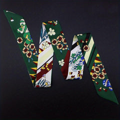 Floral Long Ribbon Scarf Silk Necktie Print Hairband
