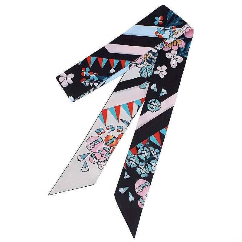 Floral Long Ribbon Scarf Silk Necktie Print Hairband