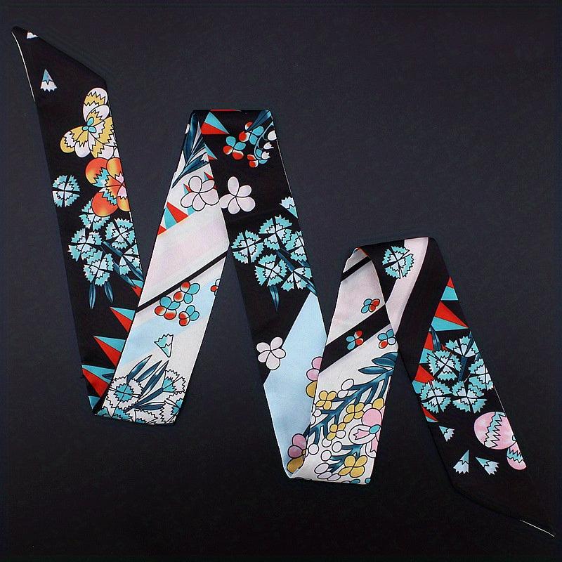 Floral Long Ribbon Scarf Silk Necktie Print Hairband
