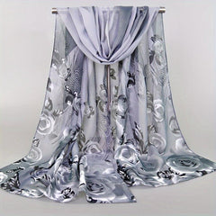 Colorful Flowers Chiffon Silk Scarf Retro Winter Shawl