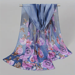 Colorful Flowers Chiffon Silk Scarf Retro Winter Shawl