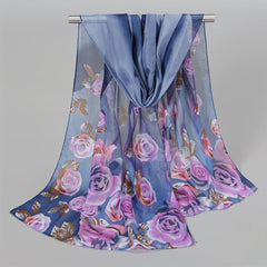 Colorful Flowers Chiffon Silk Scarf Retro Winter Shawl