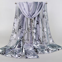 Colorful Flowers Chiffon Silk Scarf Retro Winter Shawl