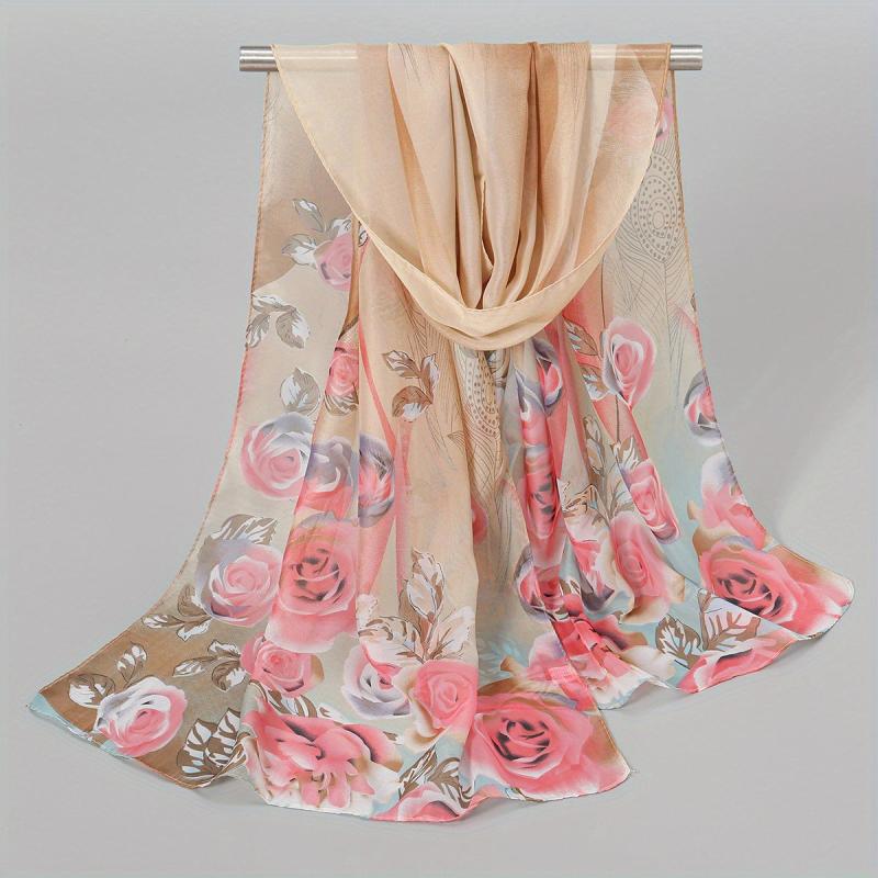 Colorful Flowers Chiffon Silk Scarf Retro Winter Shawl