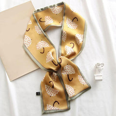 Cartoon Cat Print Skinny Scarf Long Ribbon Neckerchief for Women