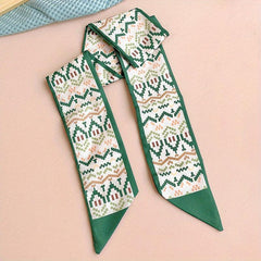 Green Printed Twilly Scarf Long Ribbon Neckerchief Classic