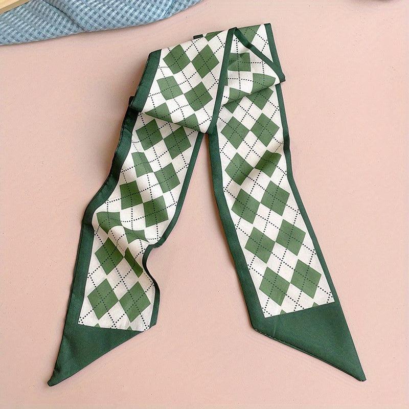 Green Printed Twilly Scarf Long Ribbon Neckerchief Classic