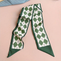 Green Printed Twilly Scarf Long Ribbon Neckerchief Classic