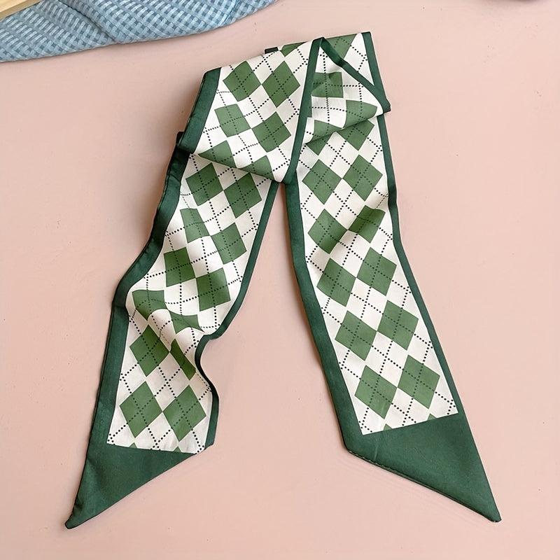 Green Printed Twilly Scarf Long Ribbon Neckerchief Classic