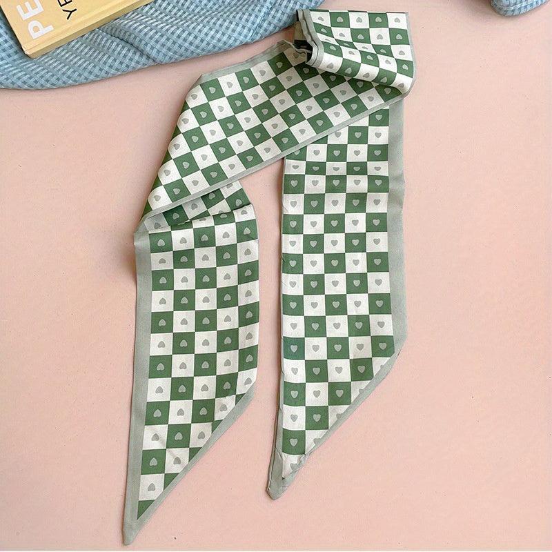 Green Printed Twilly Scarf Long Ribbon Neckerchief Classic