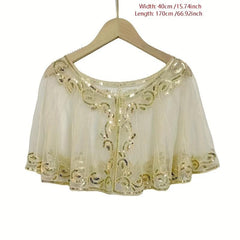 Vintage 1920s Sequin Leaf Embroidery Shawl Beaded Wrap