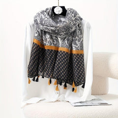 Boho Paisley Print Tassel Scarf Soft Shawl Light Thin Breathable Headband