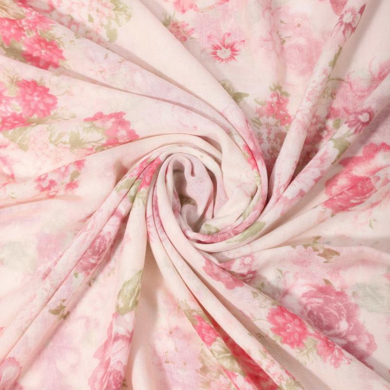 Rose Print Long Scarf Pink Tassel Shawl Windproof Head Wrap