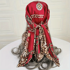 Leopard Chain Print Square Scarf Satin Bandana Hijab Women Head Wraps
