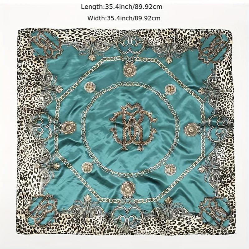 Leopard Chain Print Square Scarf Satin Bandana Hijab Women Head Wraps
